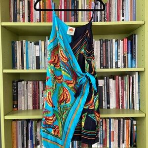 FARM Rio Turquoise & Black Floral Wrap Mini Dress